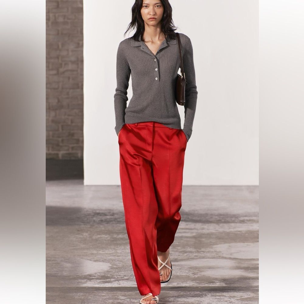 ZARA HEAVYWEIGHT SATIN STRAIGHT CUT PANTS ZW COLLECTION
